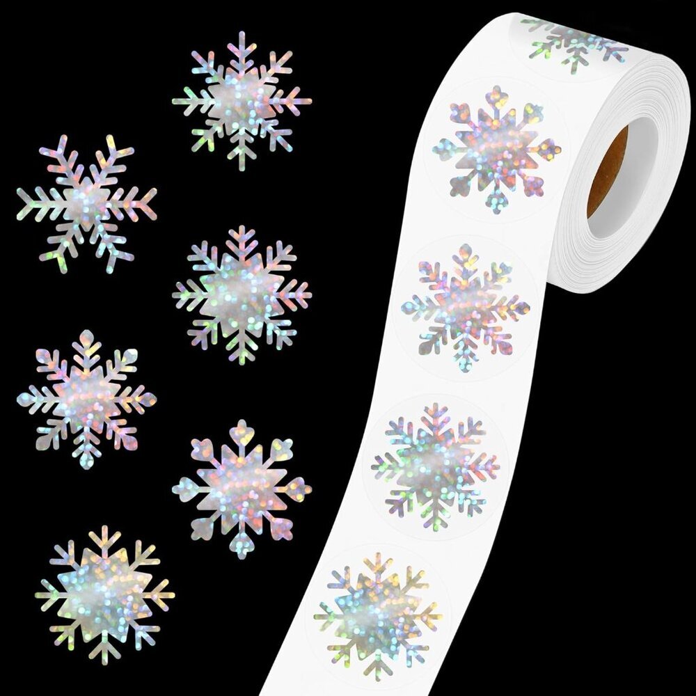 500 Pcs 1.5 inches Winter Snowflake Stickers Self-Adhesive 6 Designs for Xmas Wi
